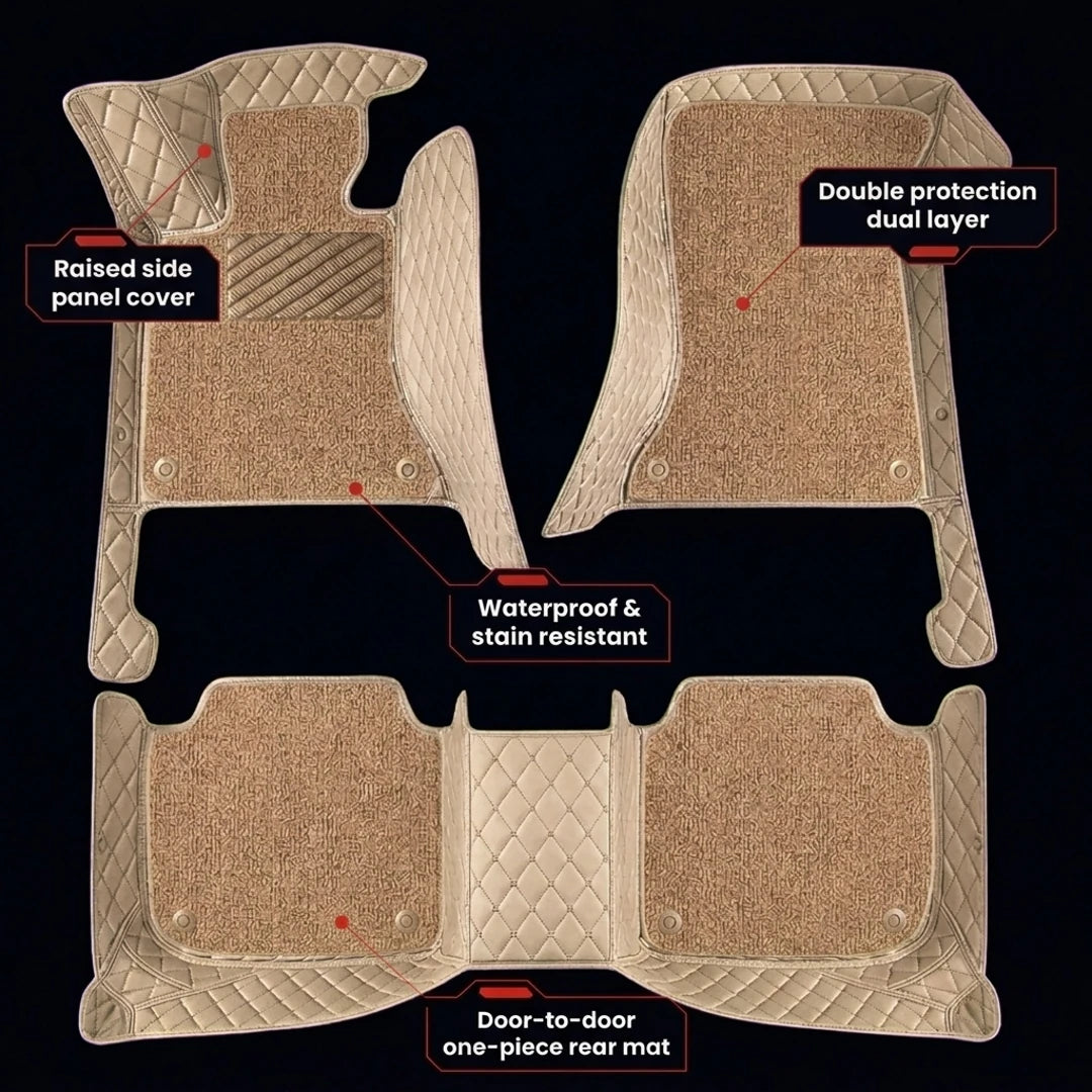 Dual-Layer Series Custom Fit Car Mats - Cream Beige & Beige Top Carpet