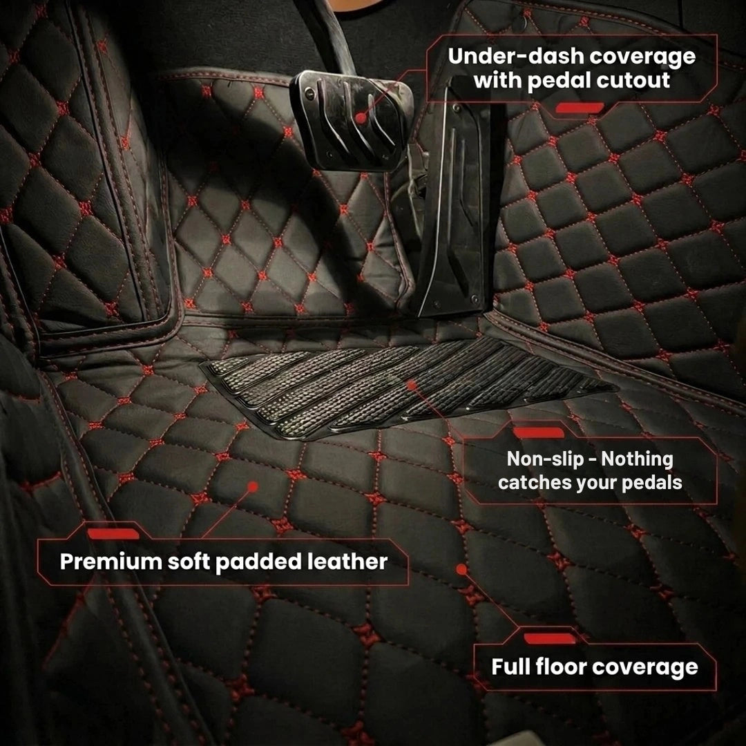 Tapis d'auto sur mesure Diamond - Noir et surpiqûres rouges