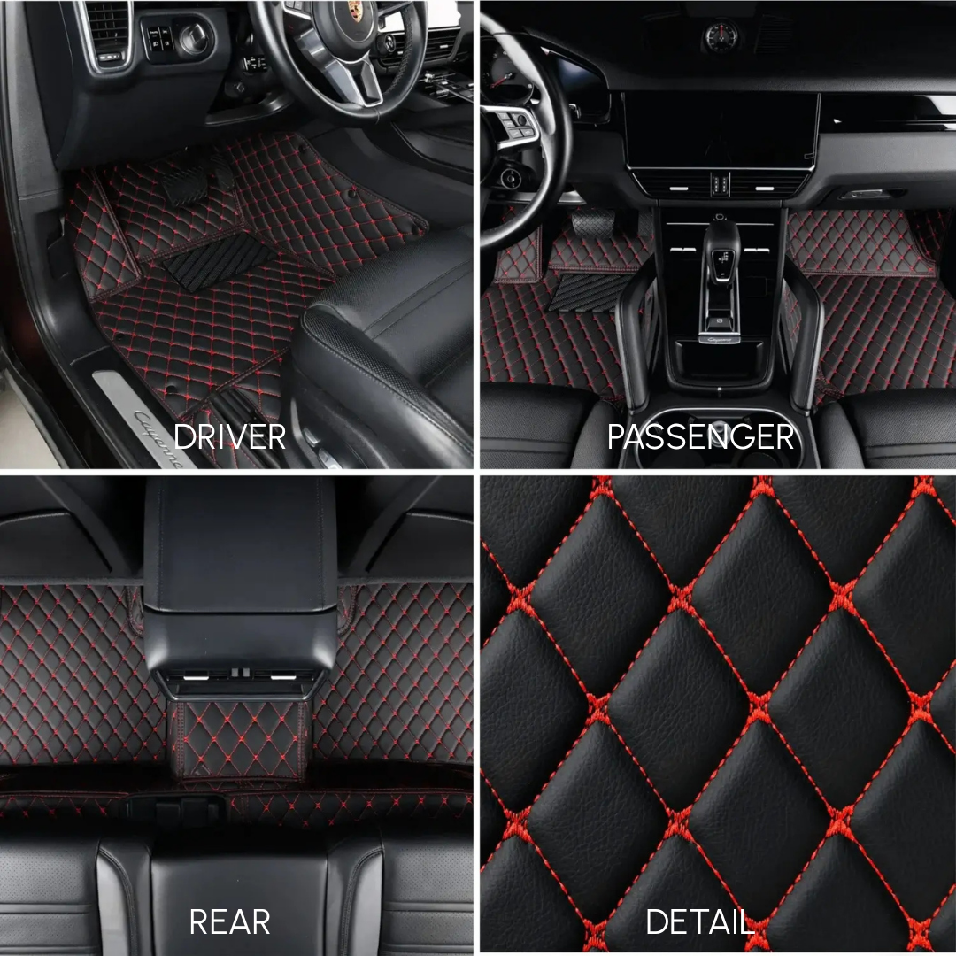 Diamond Series Custom Fit Car Mats - Black & Red Stitching