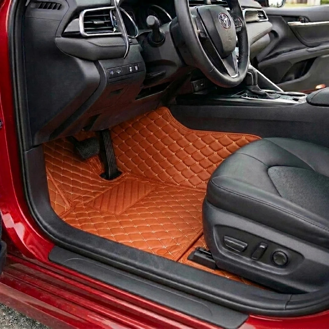 Matrikar Diamond Series custom fit car mats in Caramel Brown fitted in a Toyota Camry