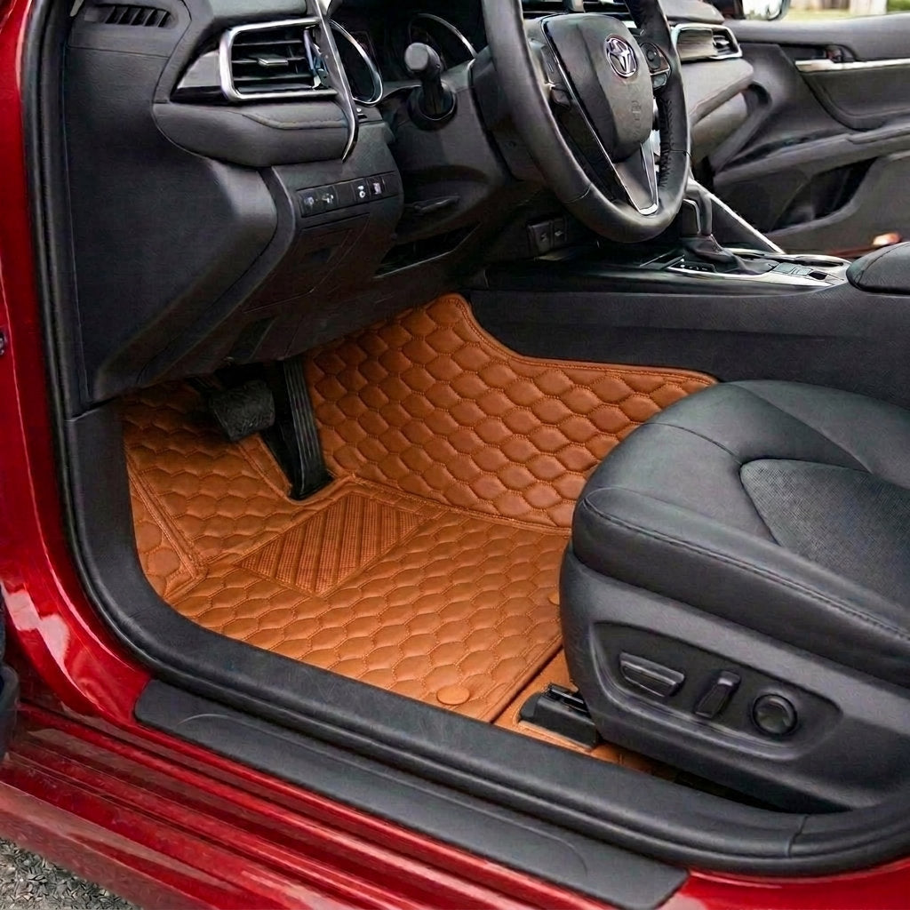Matrikar Hexa Series custom fit car mats in Caramel Brown fitted in a Toyota Camry