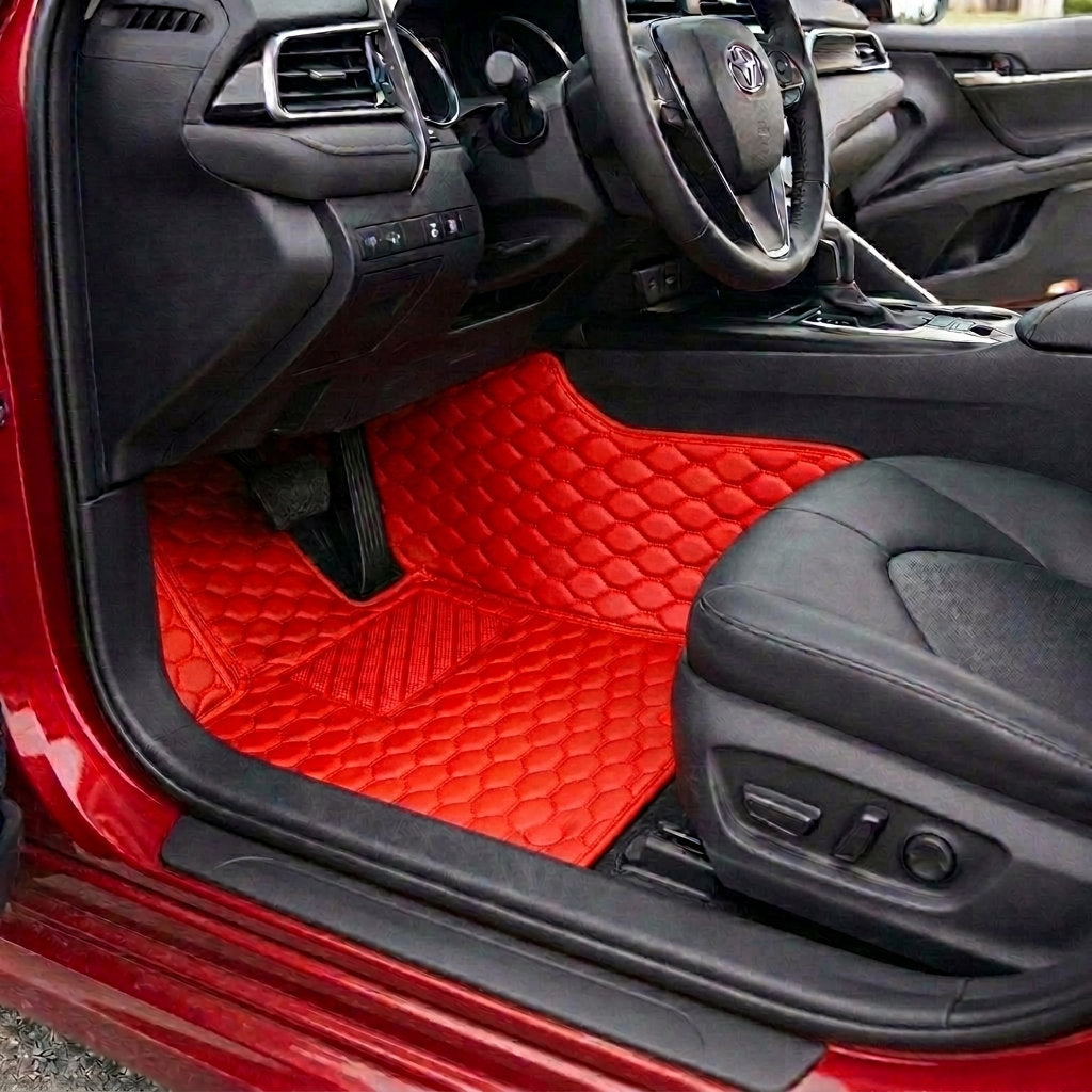 Matrikar Hexa Series custom fit car mats in Ferrari Red fitted in a Toyota Camry