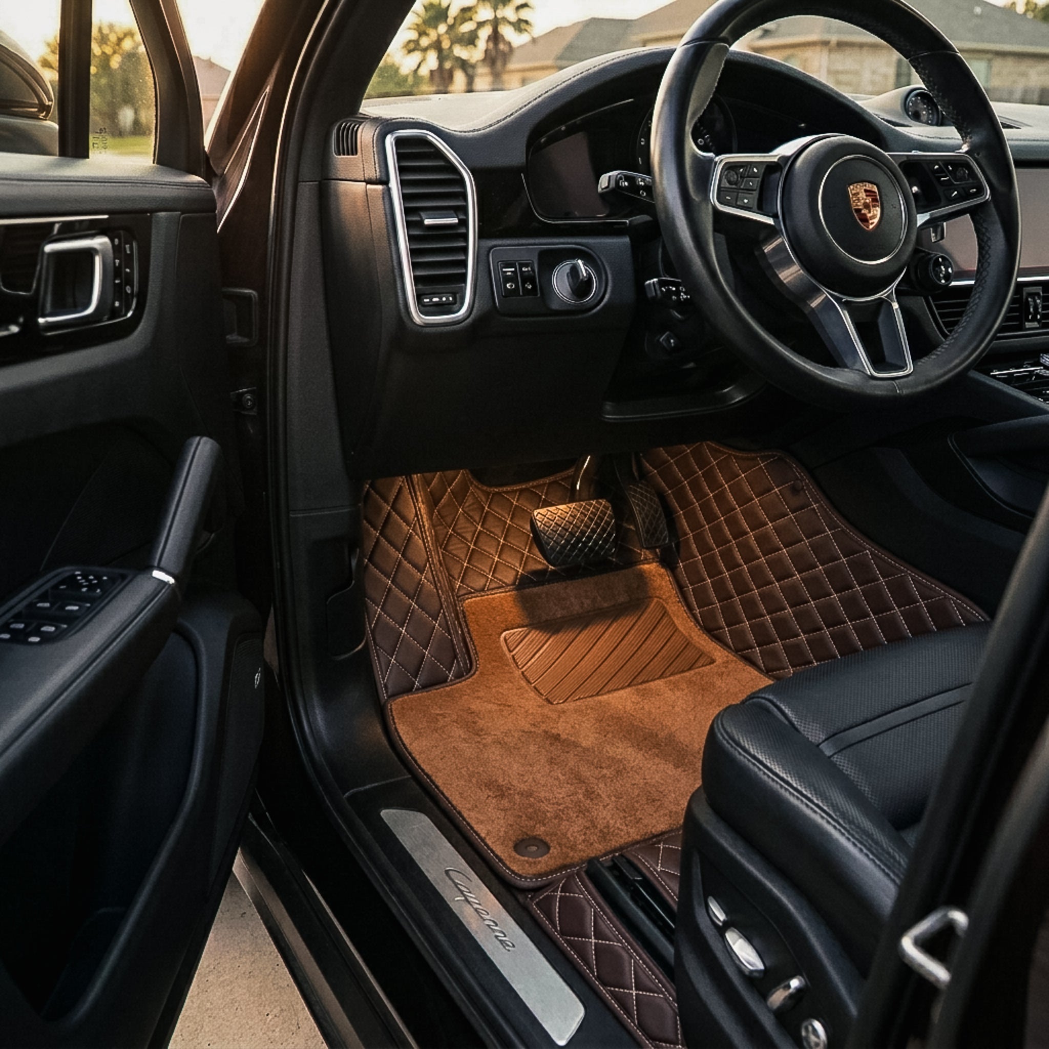Dual-Layer mats in chocolate brown with caramel carpet top — Matrikar