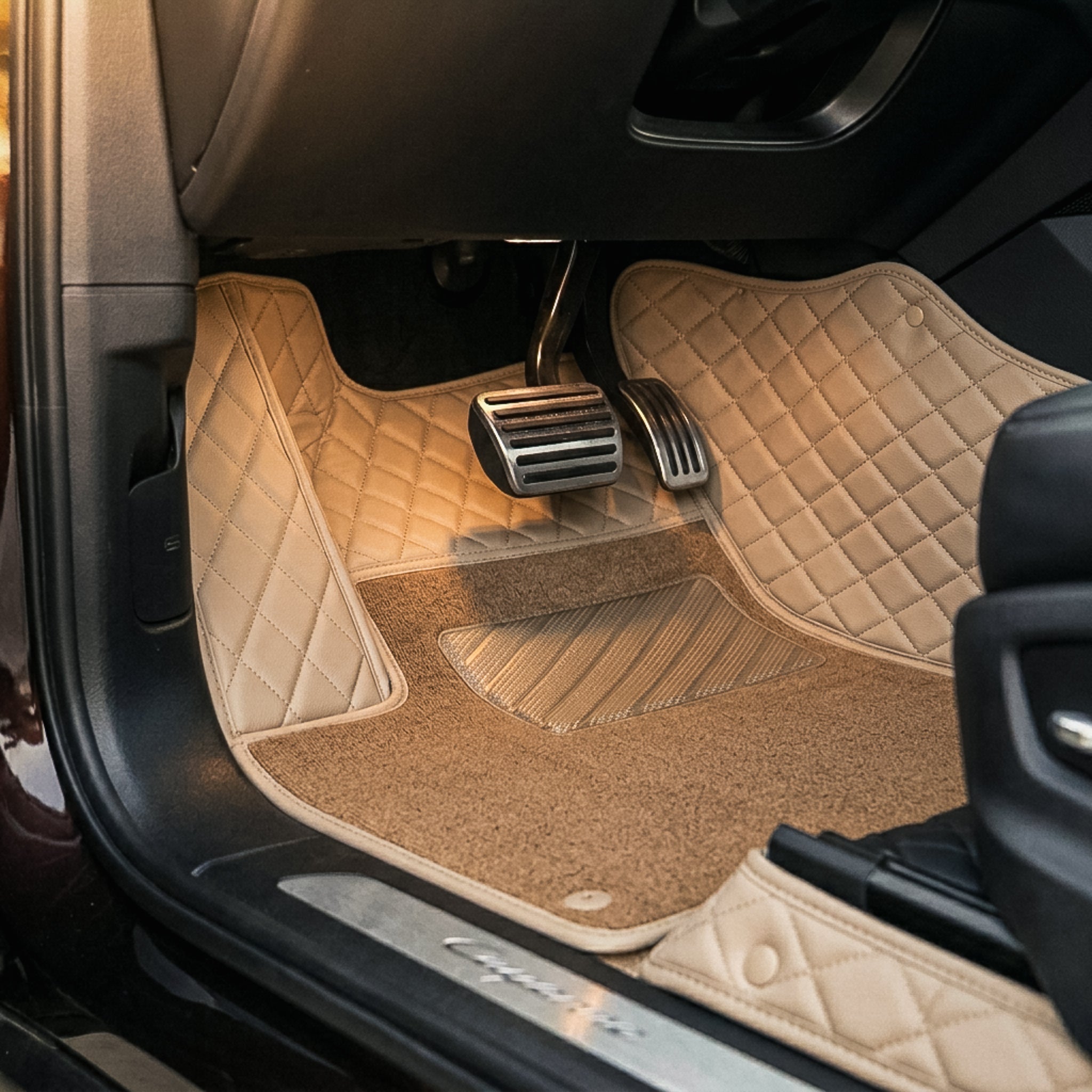 Dual-Layer Series Custom Fit Car Mats - Cream Beige & Beige Top Carpet