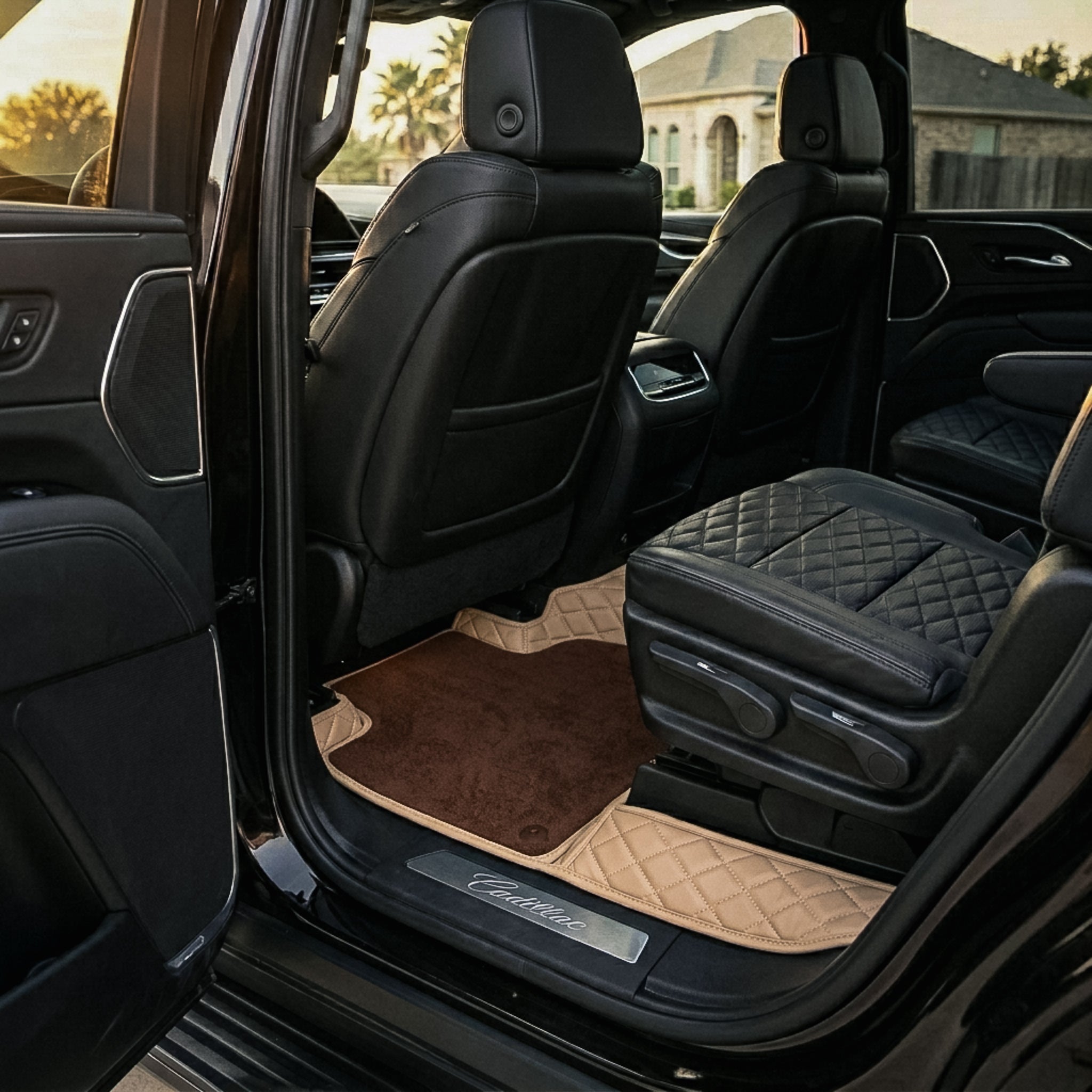 Dual-Layer Series Custom Fit Car Mats - Cream Beige & Brown Top Carpet