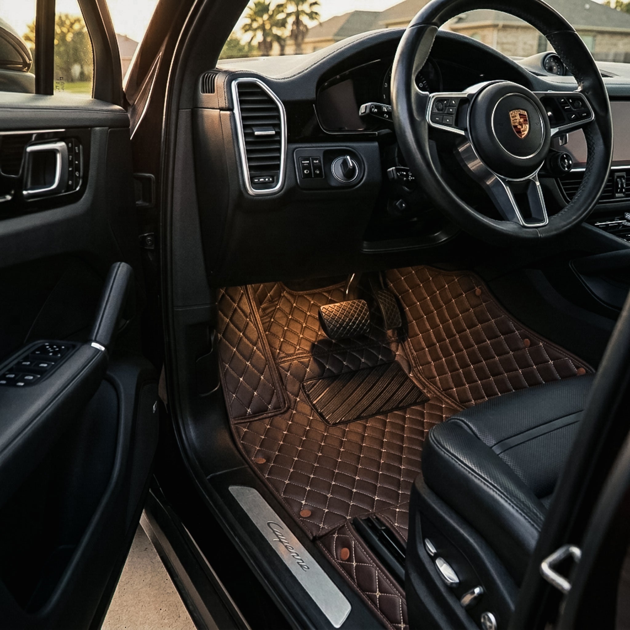Diamond car mats in chocolate brown eco-leather, Matrikar custom-fit
