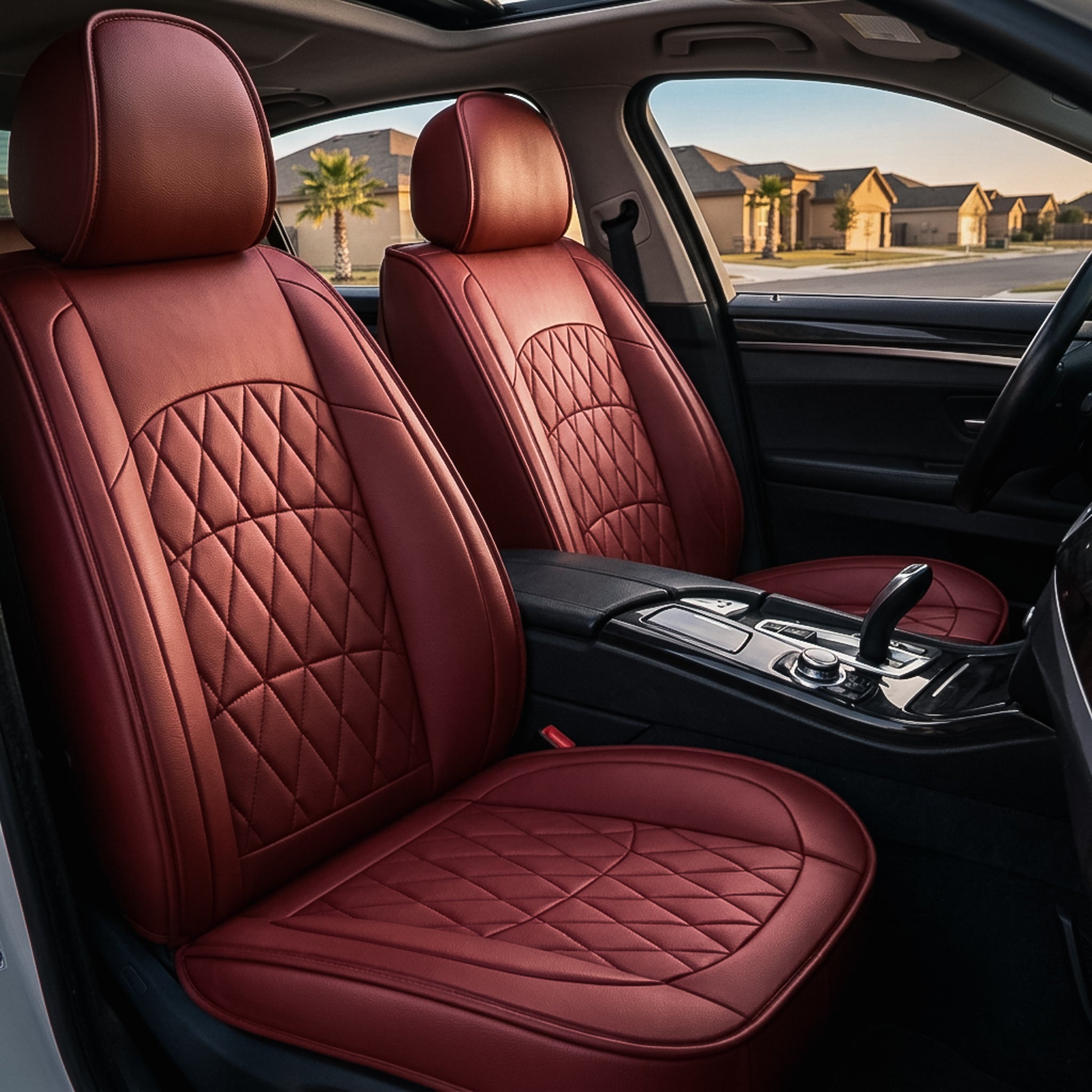 Eco-leather Diamond Luxe seat covers in red wine, airbag-rated — Matrikar