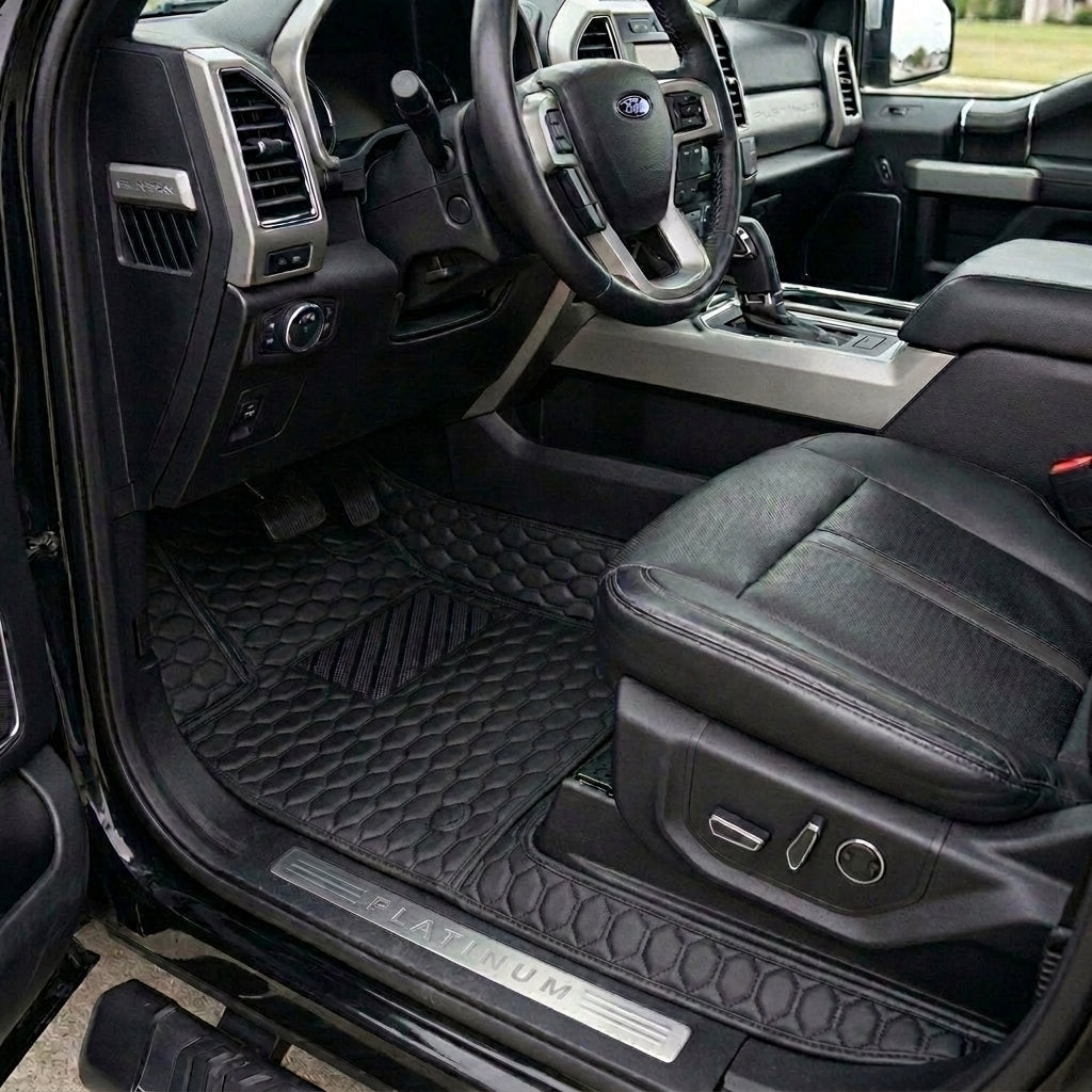 Matrikar Hexa Series custom fit car mats in All Black fitted in a Ford F-150 Platinum