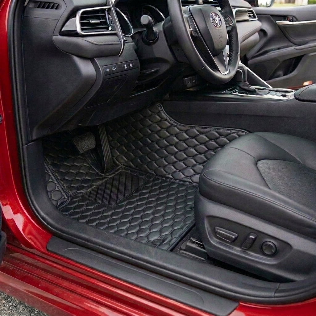 Matrikar Hexa Series custom fit car mats in All Black fitted in a Toyota Camry