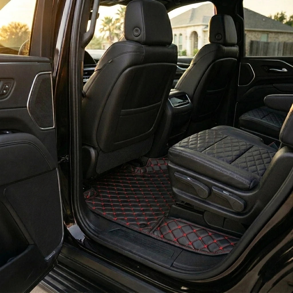 Tapis d'auto sur mesure Diamond - Noir et surpiqûres rouges