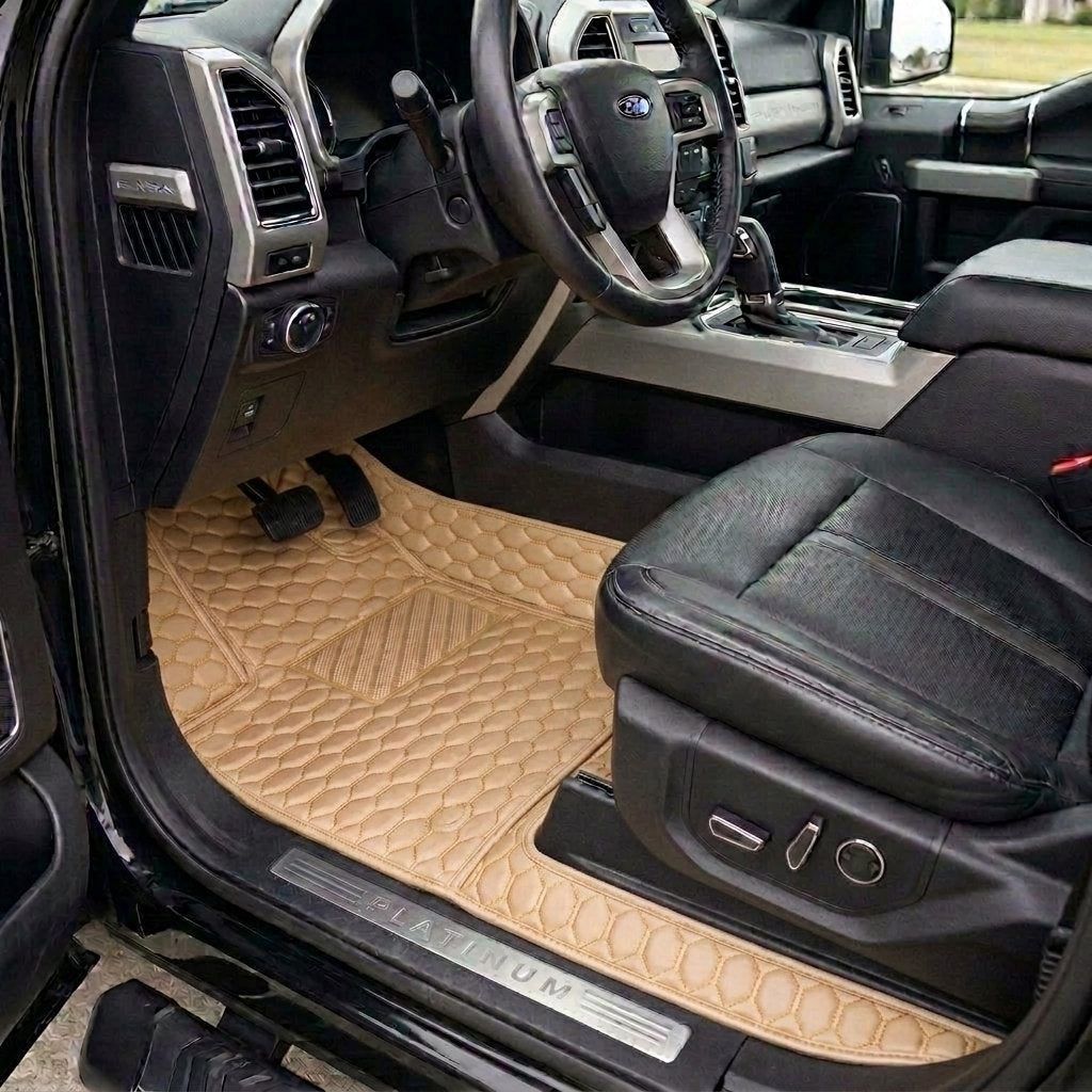 Matrikar Hexa Series custom fit car mats in Cream Beige fitted in a Ford F-150 Platinum