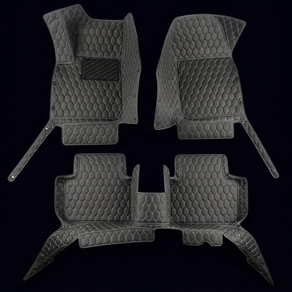 Tapis d'auto sur mesure série Hexa - Surpiqûres noir et blanc