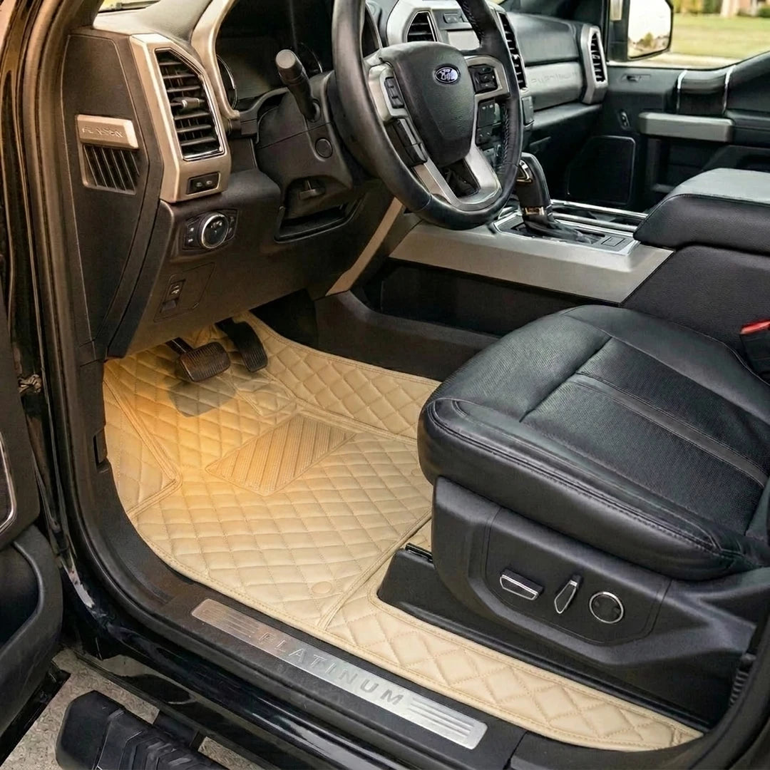 Matrikar Diamond Series custom fit car mats in Cream Beige fitted in a Ford F-150 Platinum