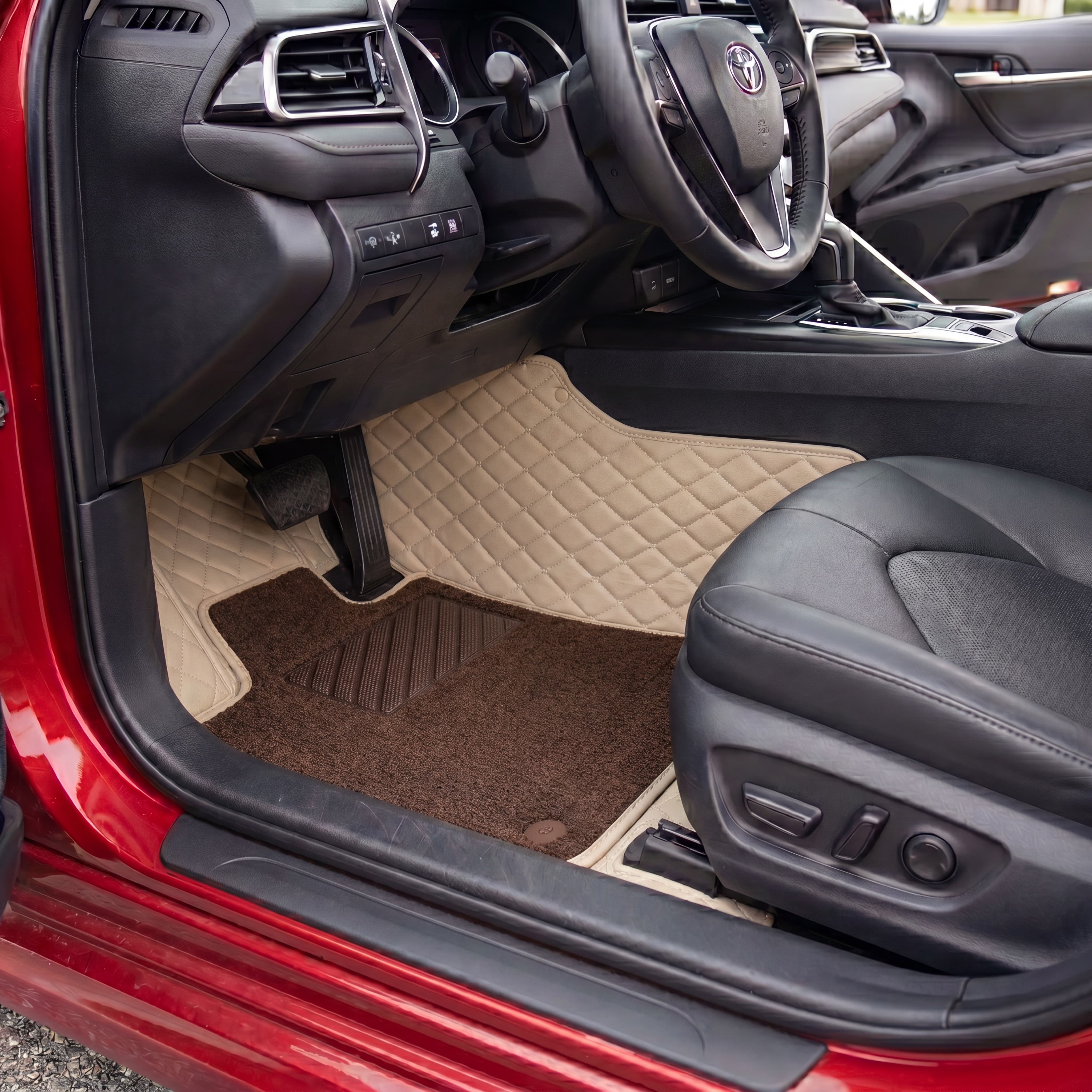 Dual-Layer Series Custom Fit Car Mats - Cream Beige & Brown Top Carpet