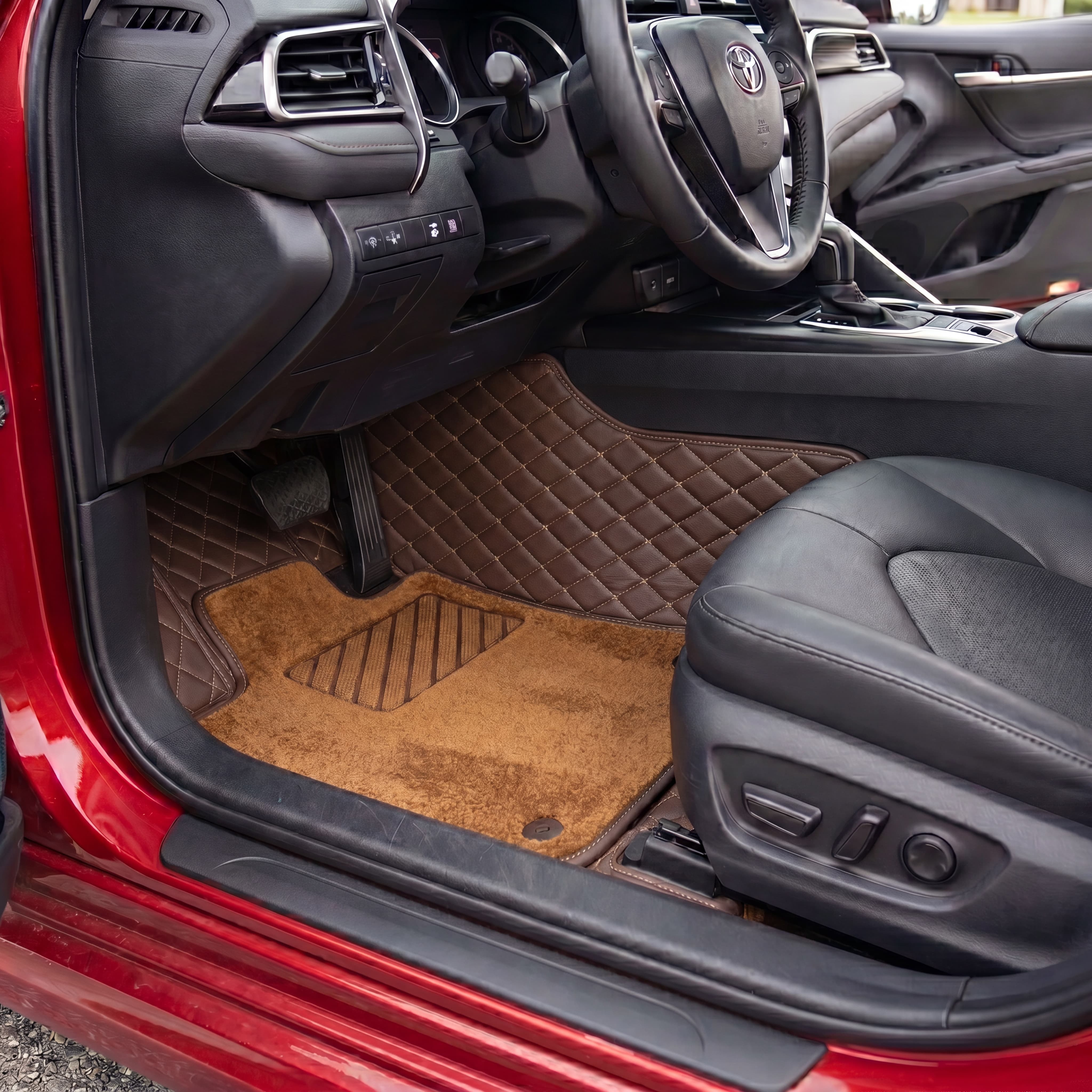 Dual-Layer Series Custom Fit Car Mats - Chocolate Brown & Caramel Brown Top Carpet