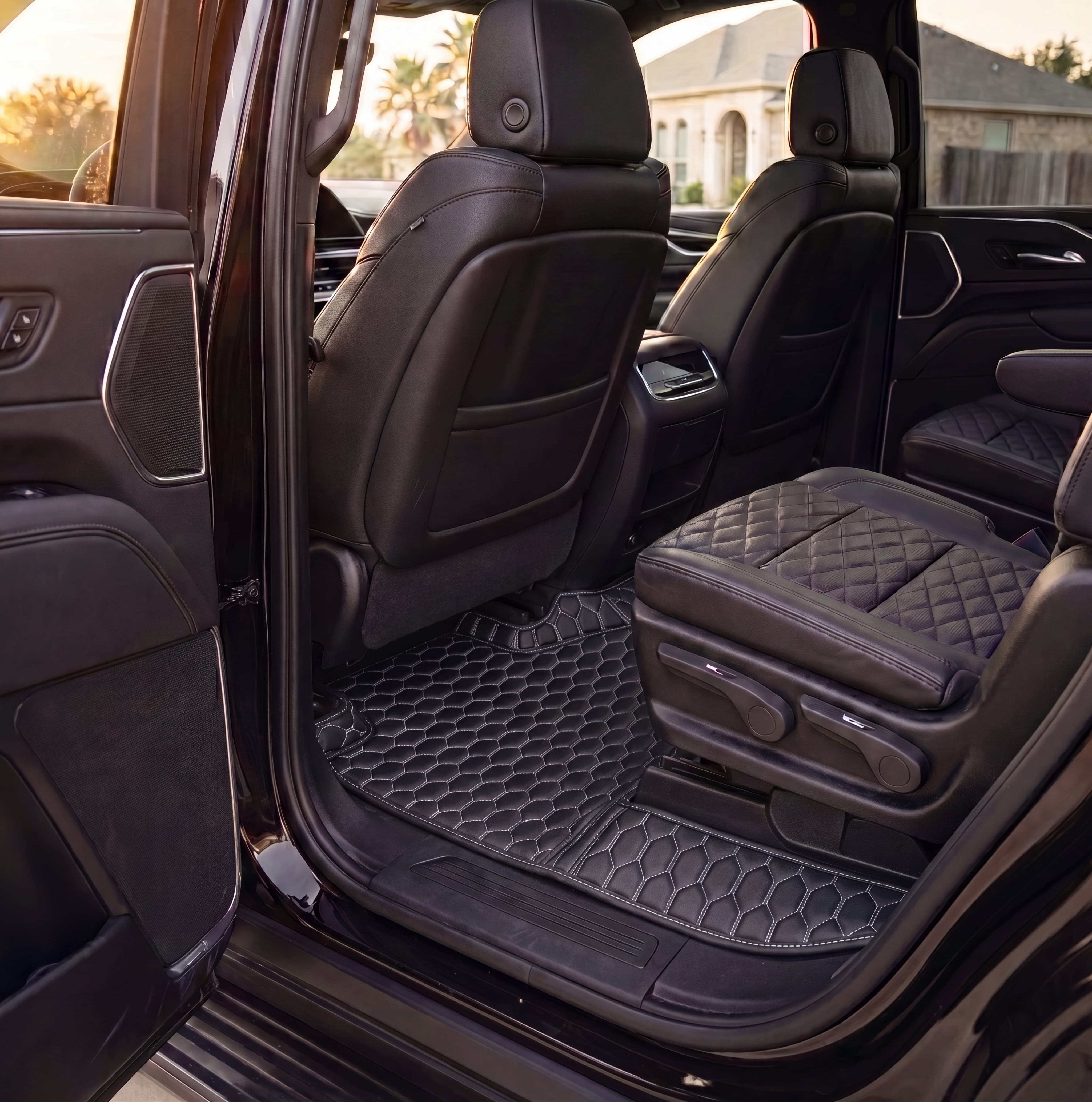 Hexa Series Custom Fit Car Mats - Black & White Stitching