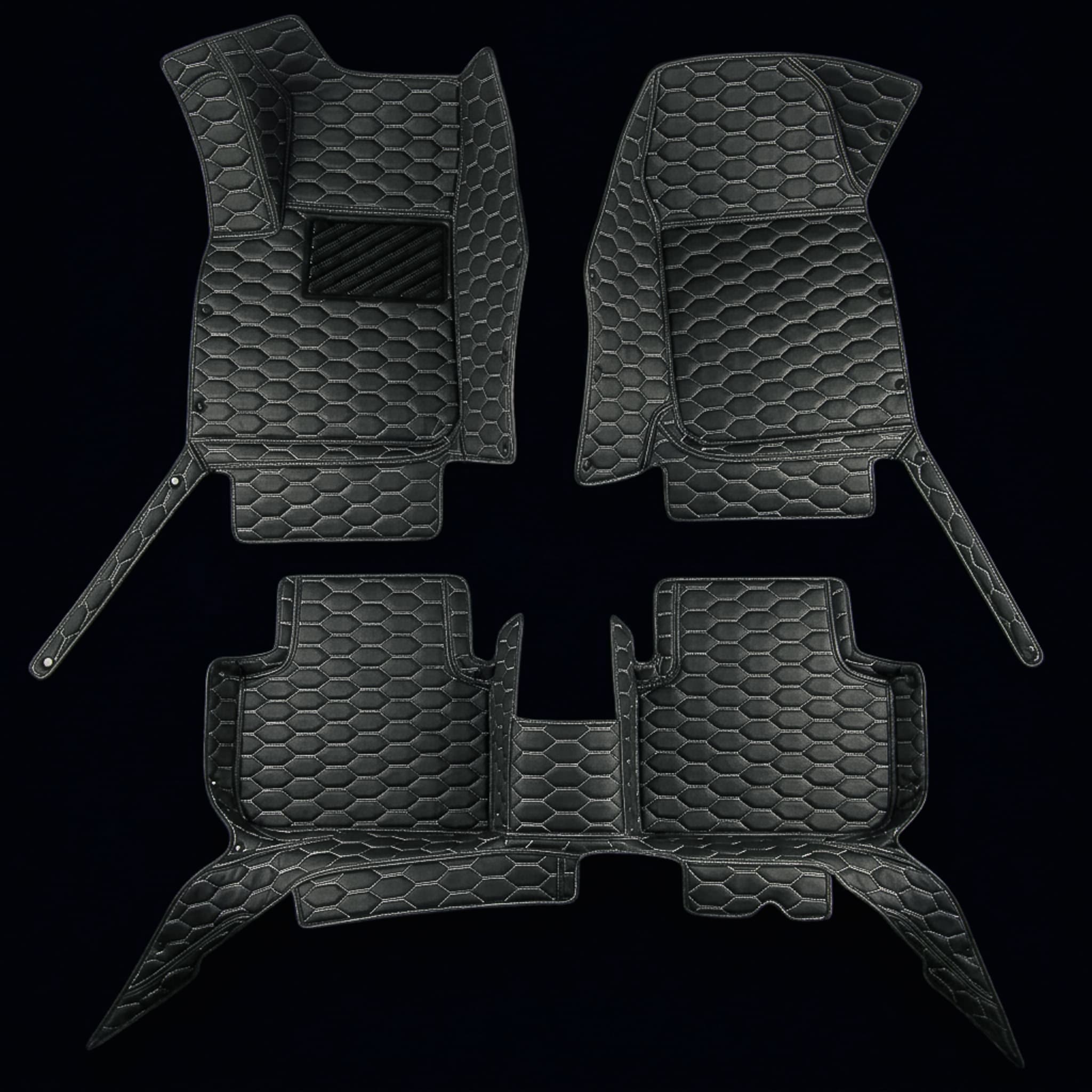 Hexa Series Custom Fit Car Mats - Black & White Stitching