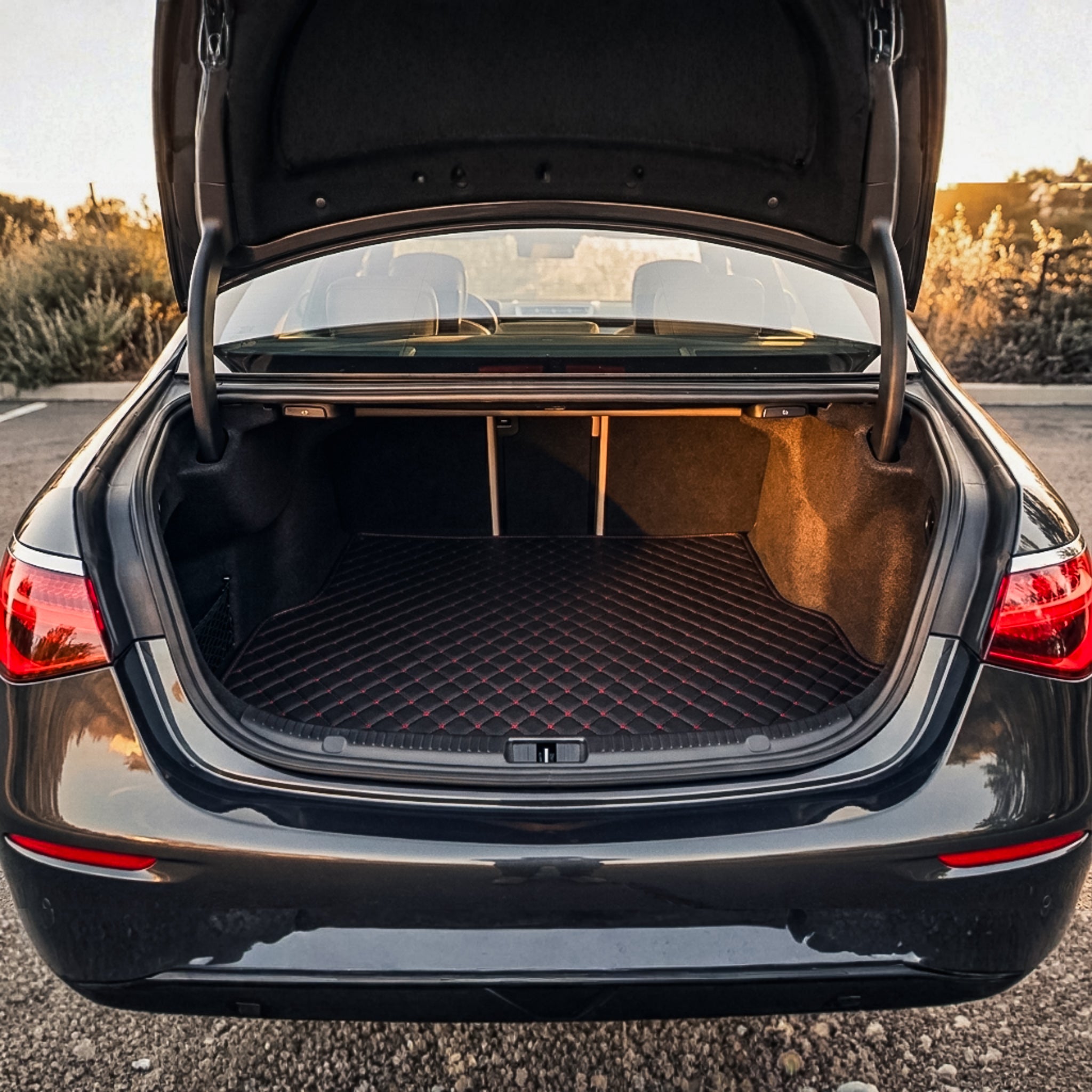 Diamond Series Custom Fit Trunk Mats - Black & Red Stitching