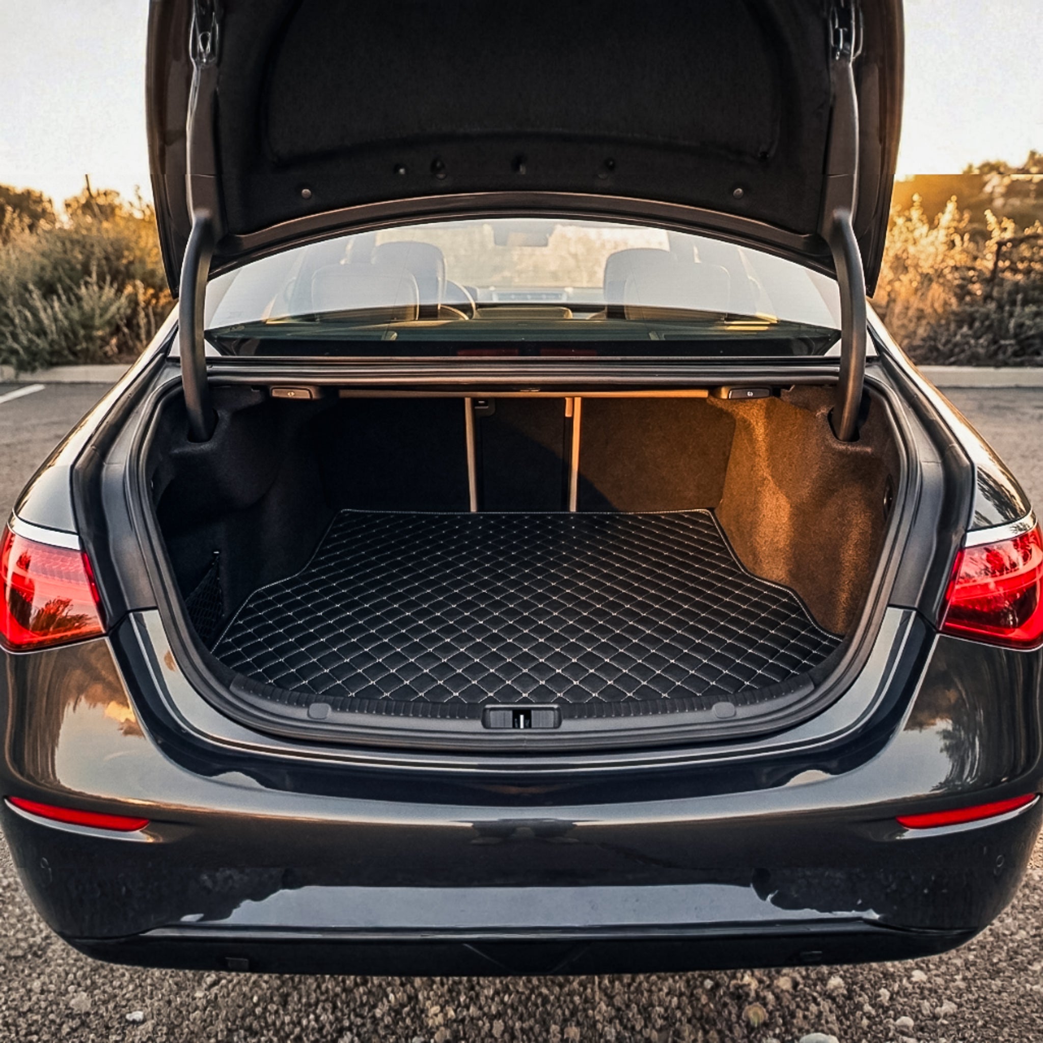 Diamond Series Custom Fit Trunk Mats - Black & White Stitching