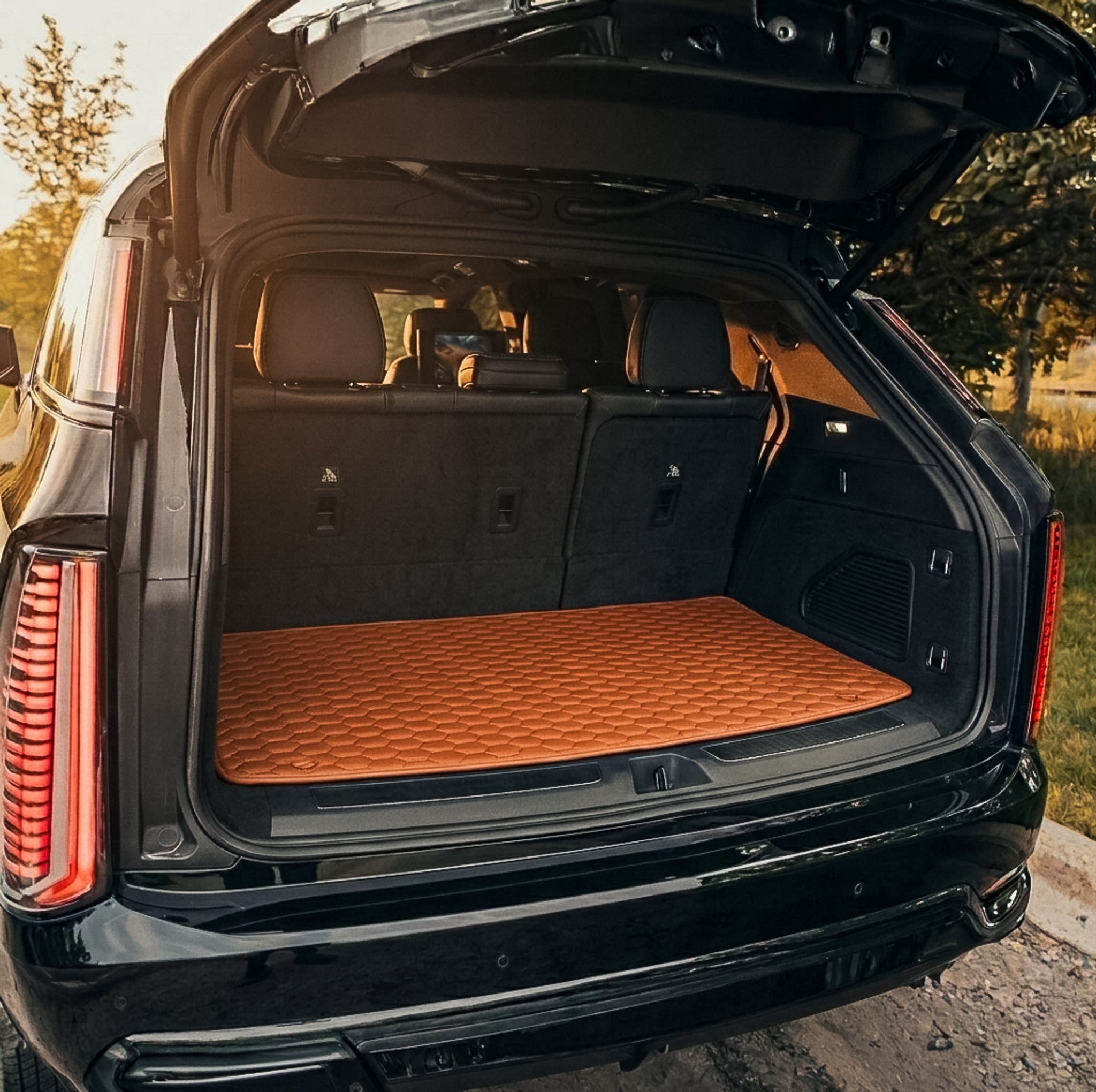 Hexa trunk liner in caramel brown, raised waterproof edges — Matrikar