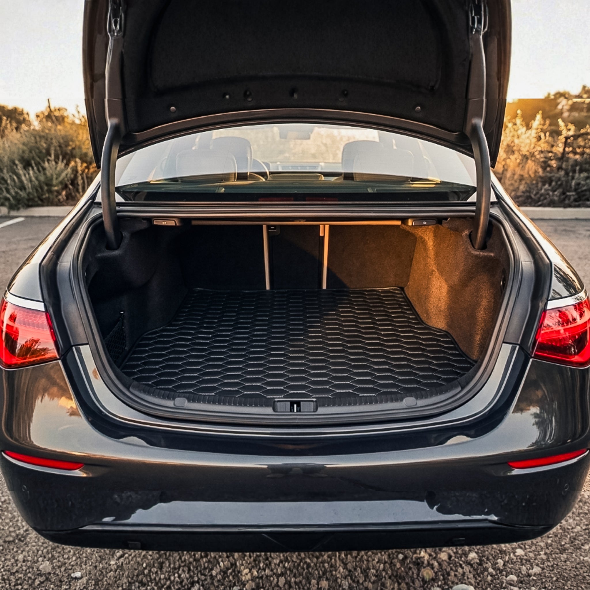 Hexa Series Custom Fit Trunk Mats - Black & White Stitching