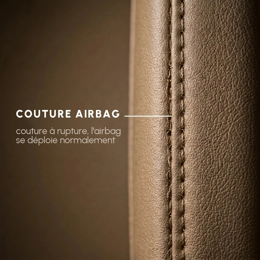 Couture compatible airbag sur une housse de siège Matrikar série Diamond Luxe : la couture à rupture laisse l'airbag se déployer normalement