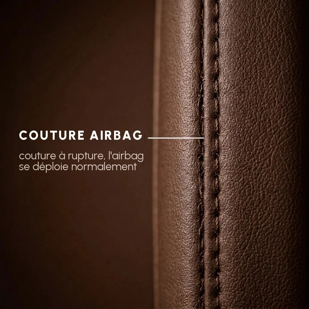 Couture compatible airbag sur une housse de siège Matrikar série Diamond Luxe : la couture à rupture laisse l'airbag se déployer normalement