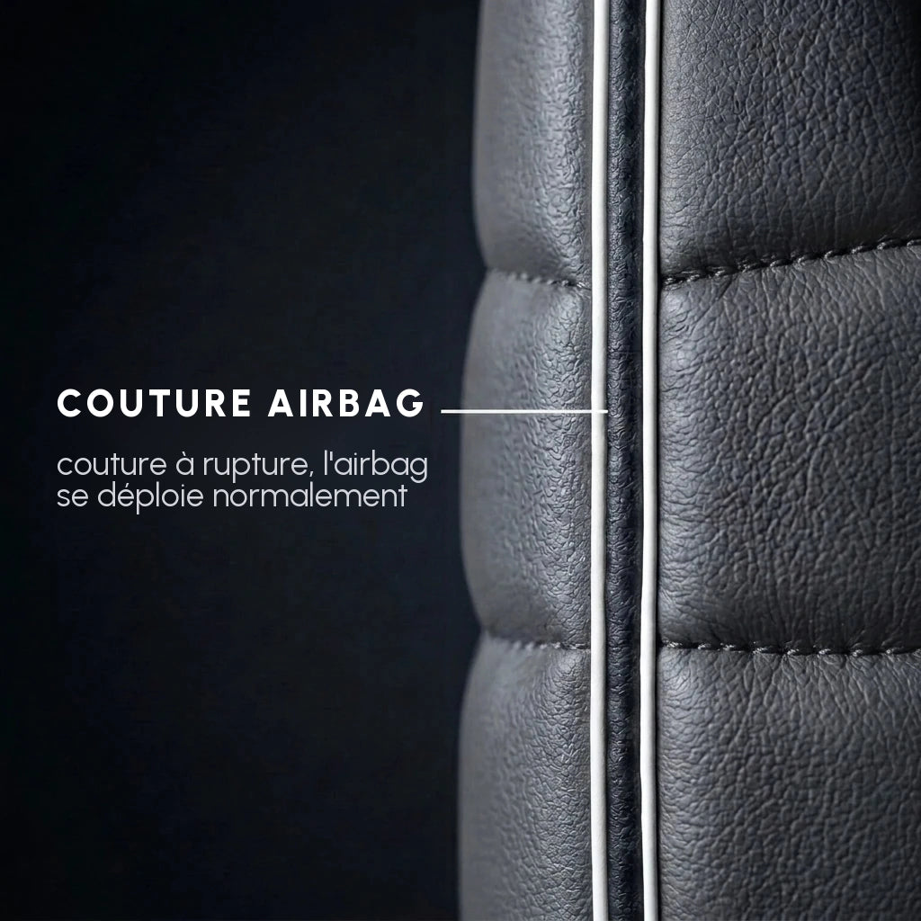 Couture compatible airbag sur une housse de siège Matrikar série Elite Comfort : la couture à rupture laisse l'airbag se déployer normalement