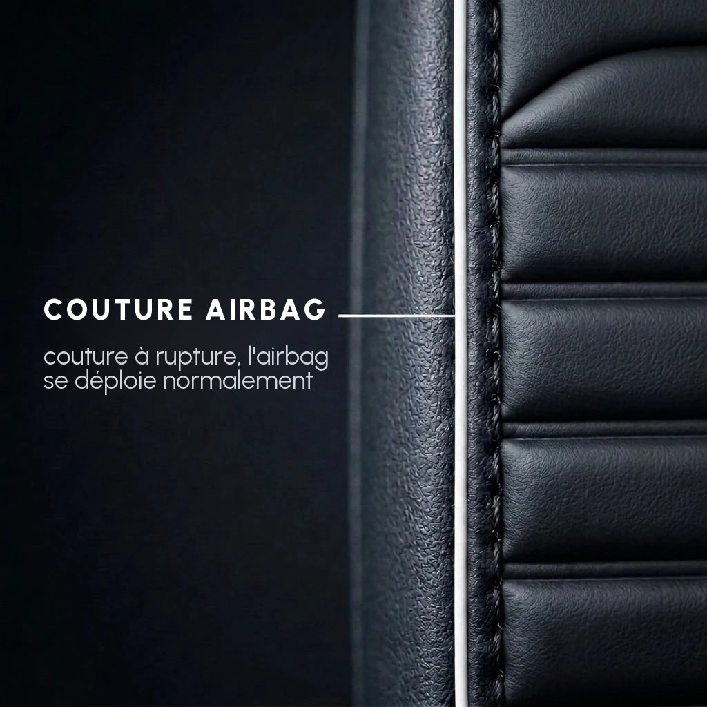 Couture compatible airbag sur une housse de siège Matrikar série Ribbed Sport : la couture à rupture laisse l'airbag se déployer normalement