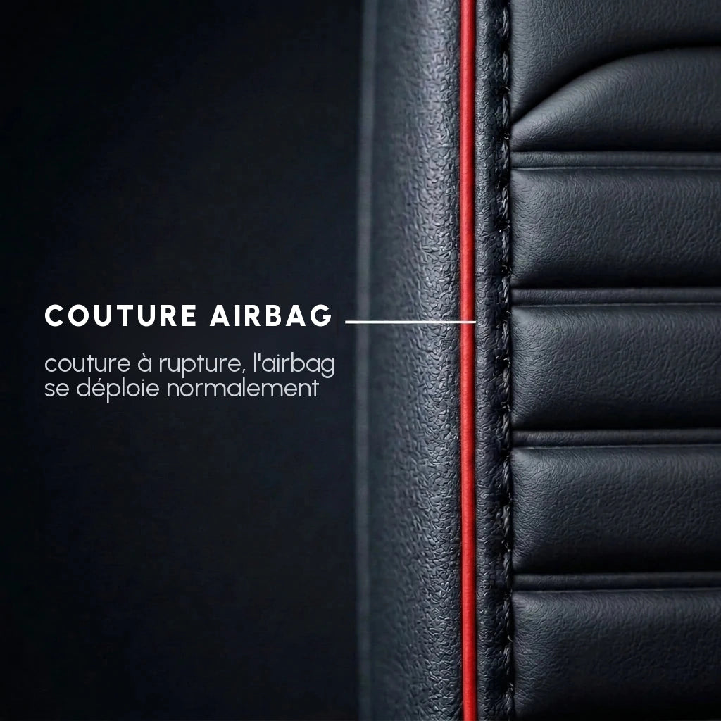 Couture compatible airbag sur une housse de siège Matrikar série Ribbed Sport : la couture à rupture laisse l'airbag se déployer normalement