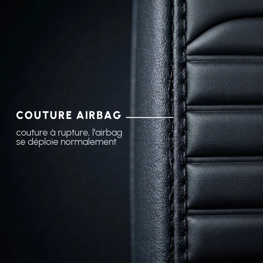 Couture compatible airbag sur une housse de siège Matrikar série Ribbed Sport : la couture à rupture laisse l'airbag se déployer normalement