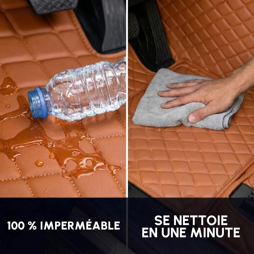 Tapis d'auto Matrikar série Diamond en brun caramel repoussant l'eau renversée et se nettoyant d'un coup de chiffon