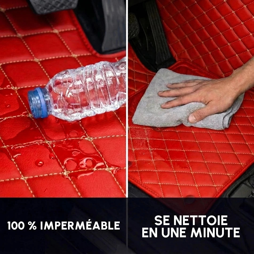 Tapis d'auto Matrikar série Diamond en rouge Ferrari repoussant l'eau renversée et se nettoyant d'un coup de chiffon