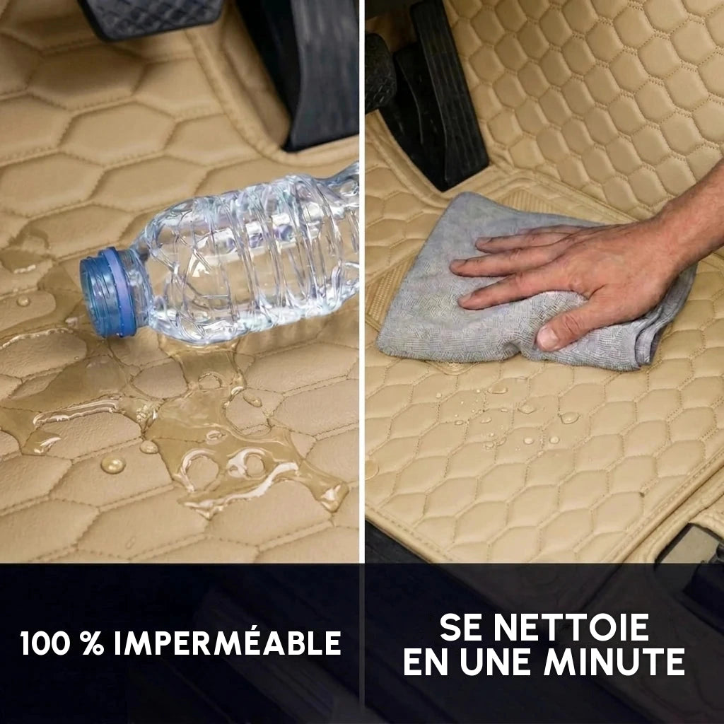 Tapis d'auto Matrikar série Hexa en beige crème repoussant l'eau renversée et se nettoyant d'un coup de chiffon