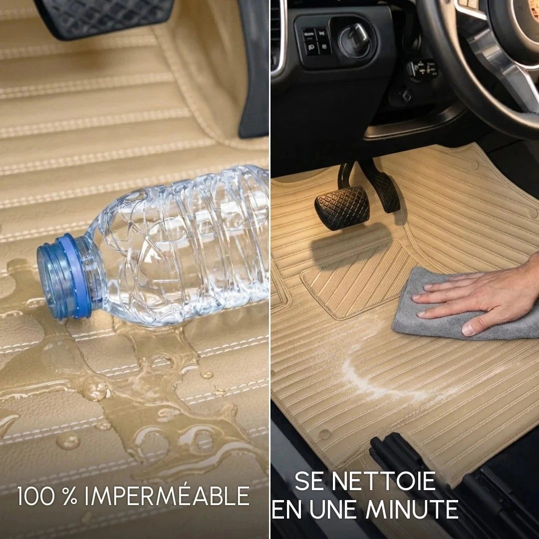 Tapis d'auto Matrikar série Ribbed en beige crème repoussant l'eau renversée et se nettoyant d'un coup de chiffon