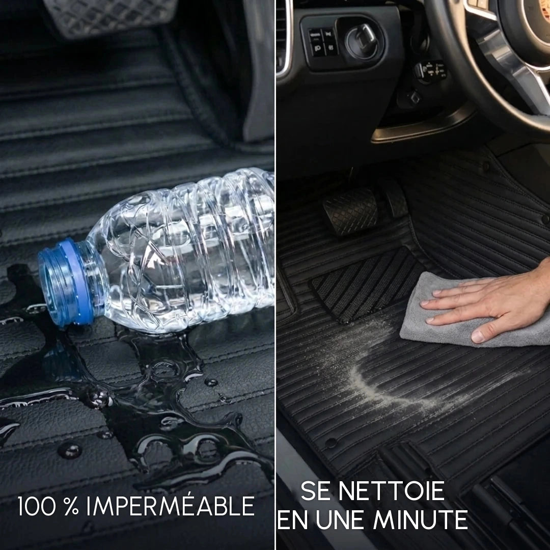 Tapis d'auto Matrikar série Ribbed en tout noir repoussant l'eau renversée et se nettoyant d'un coup de chiffon