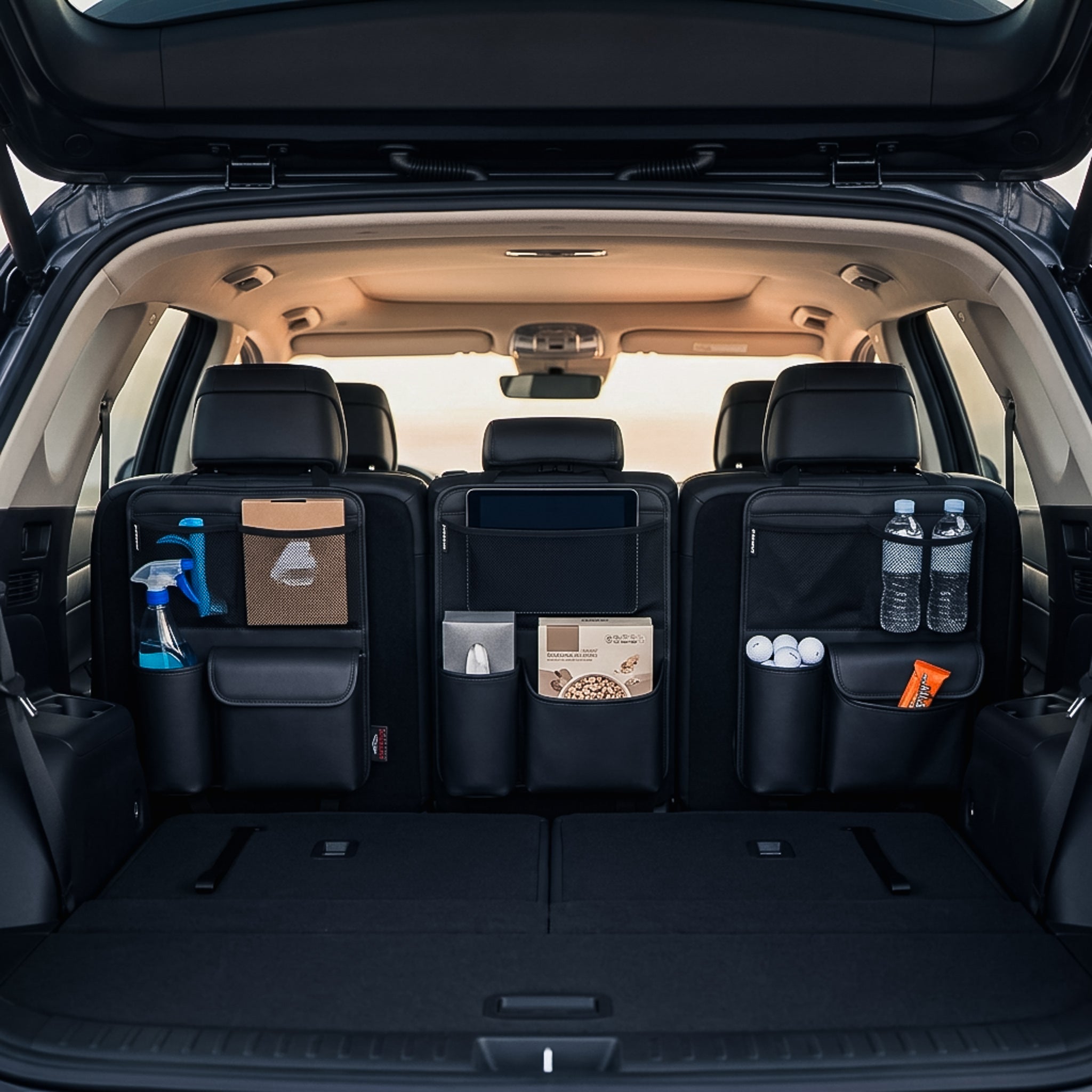 Multi-pocket backseat organizer with headrest straps — Matrikar