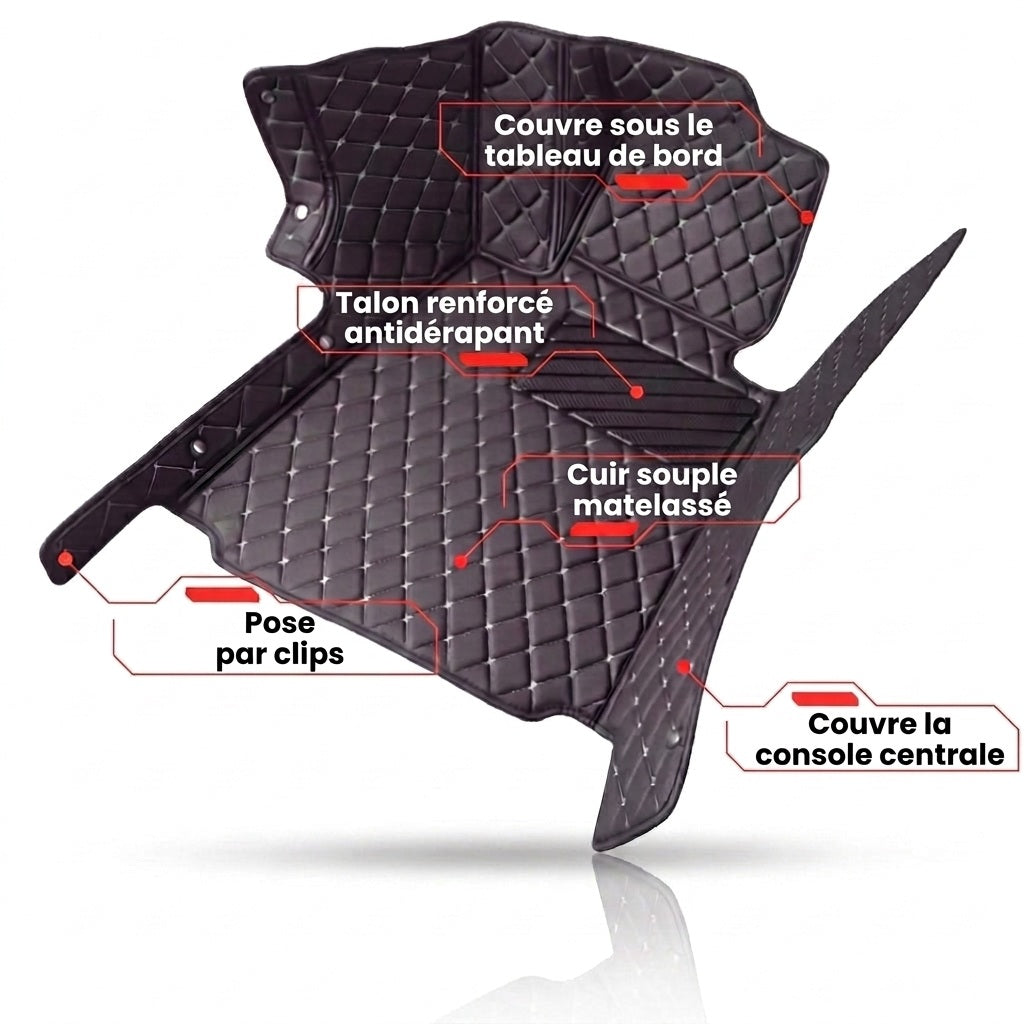 Tapis d'auto Matrikar Diamond côté conducteur, avec découpe des pédales et couverture de la console centrale
