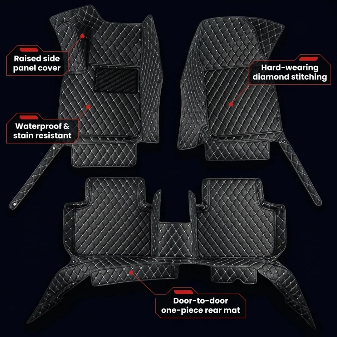 Tapis d'auto sur mesure Diamond - Surpiqûres noir et blanc