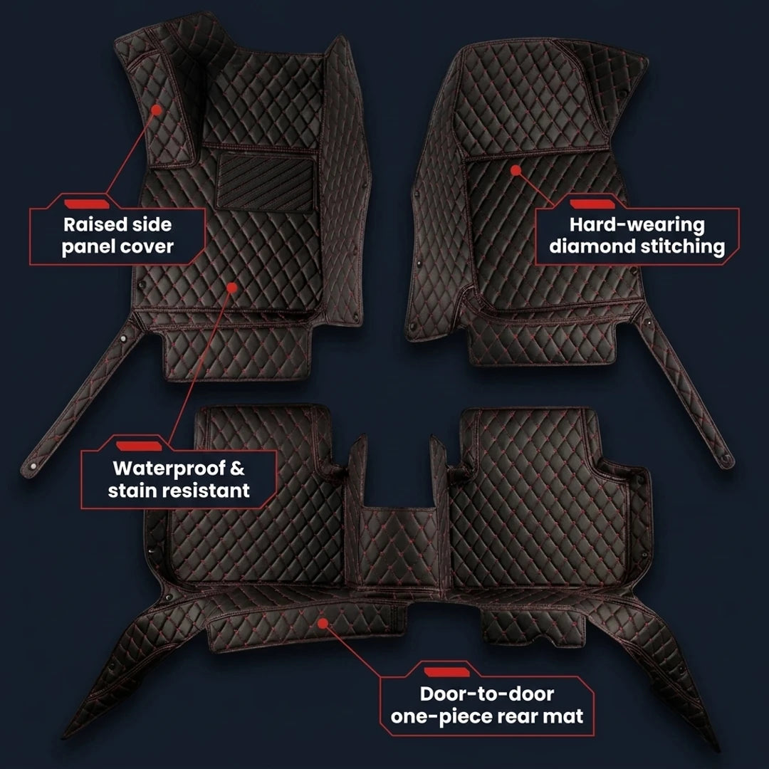 Tapis d'auto sur mesure Diamond - Noir et surpiqûres rouges