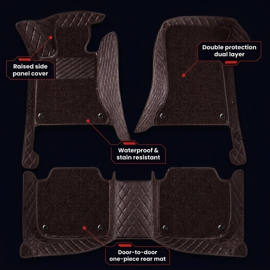 Dual-Layer Series Custom Fit Car Mats - Chocolate Brown & Chocolate Brown Top Carpet