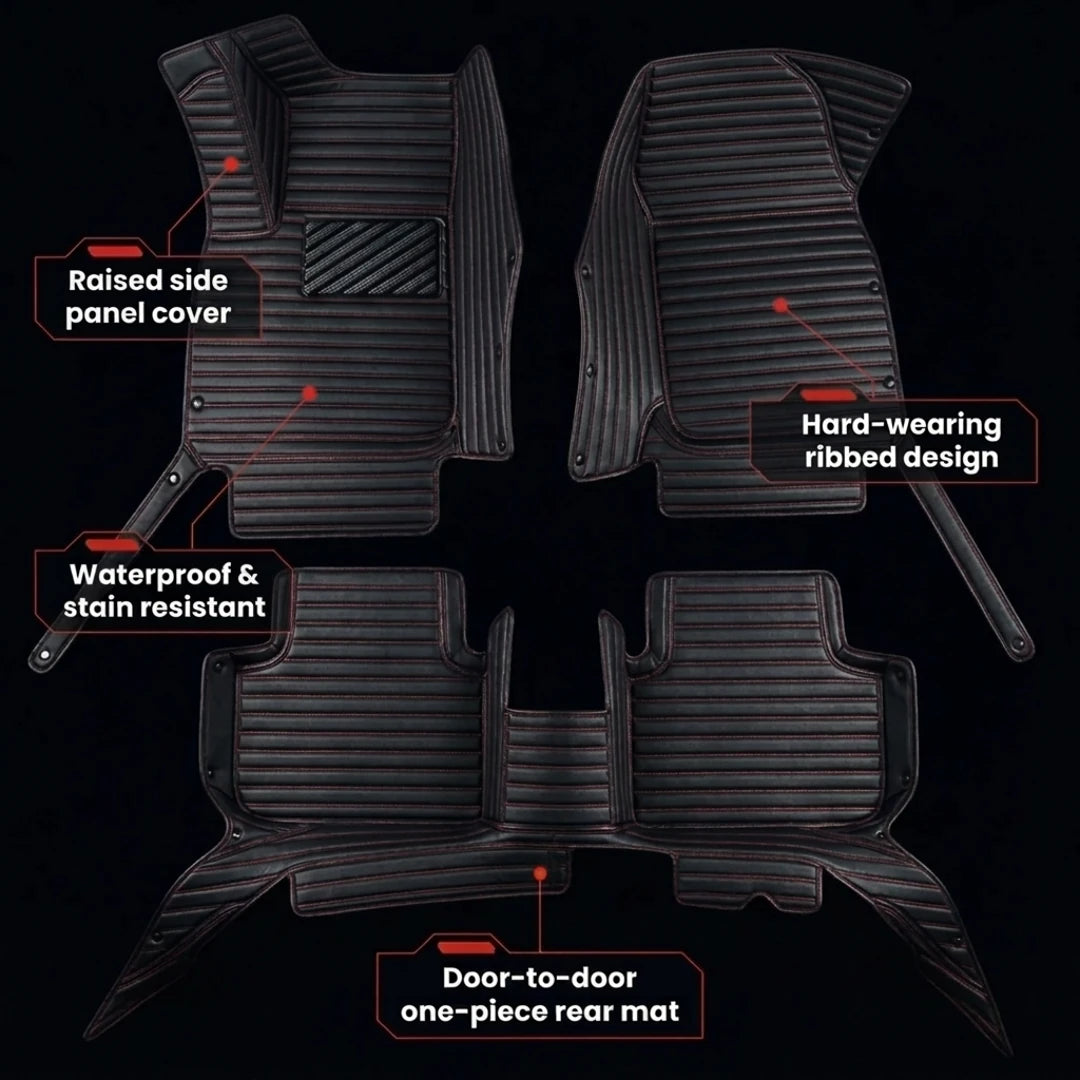 Ribbed Series Custom Fit Car Mats - Black & Red