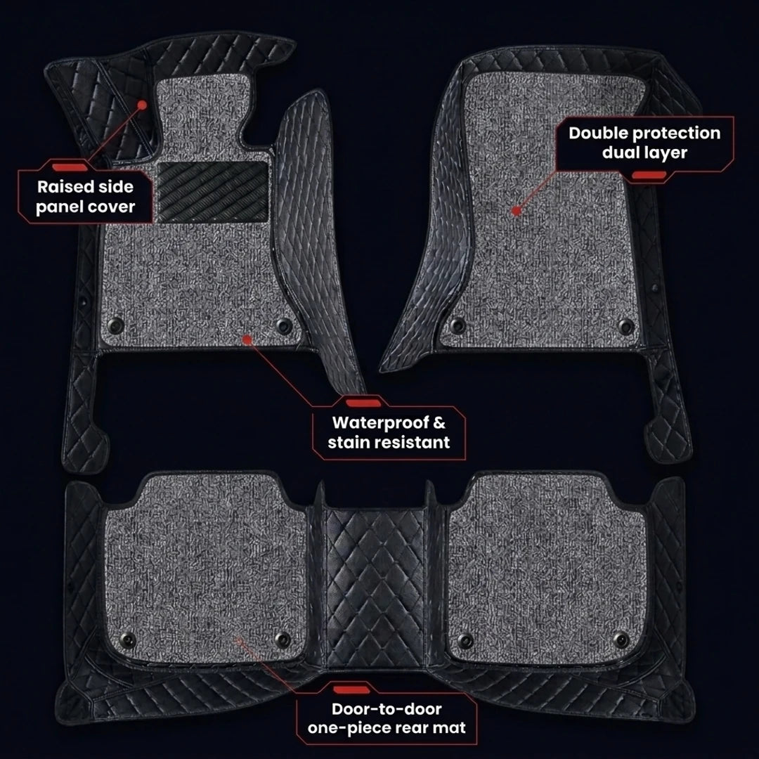 Dual-Layer Series Custom Fit Car Mats - All Black & Grey Top Carpet