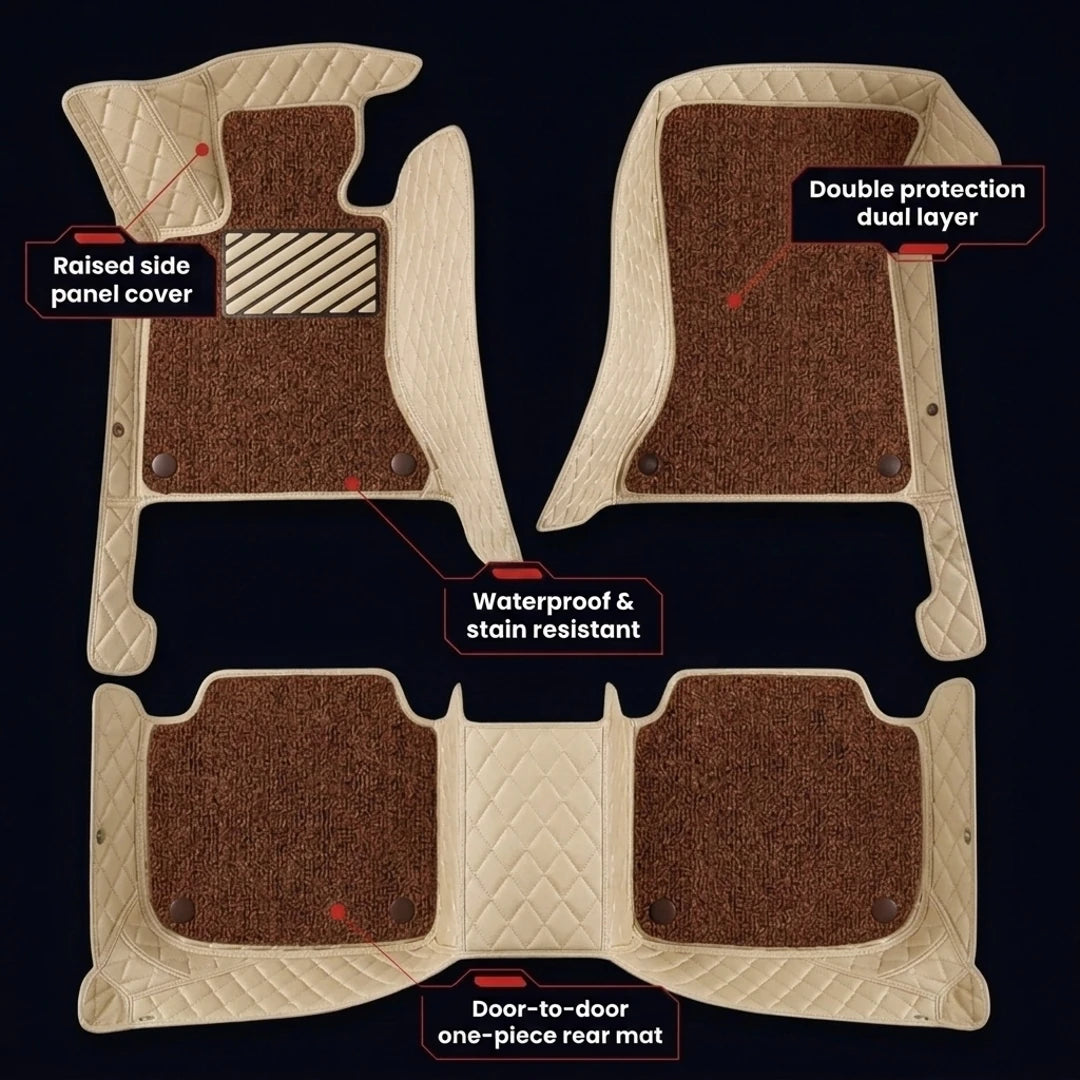 Dual-Layer Series Custom Fit Car Mats - Cream Beige & Brown Top Carpet