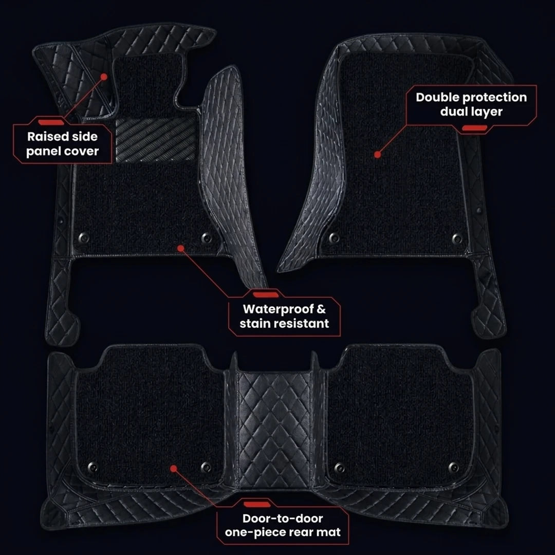 Dual-Layer Series Custom Fit Car Mats - All Black & Black Top Carpet