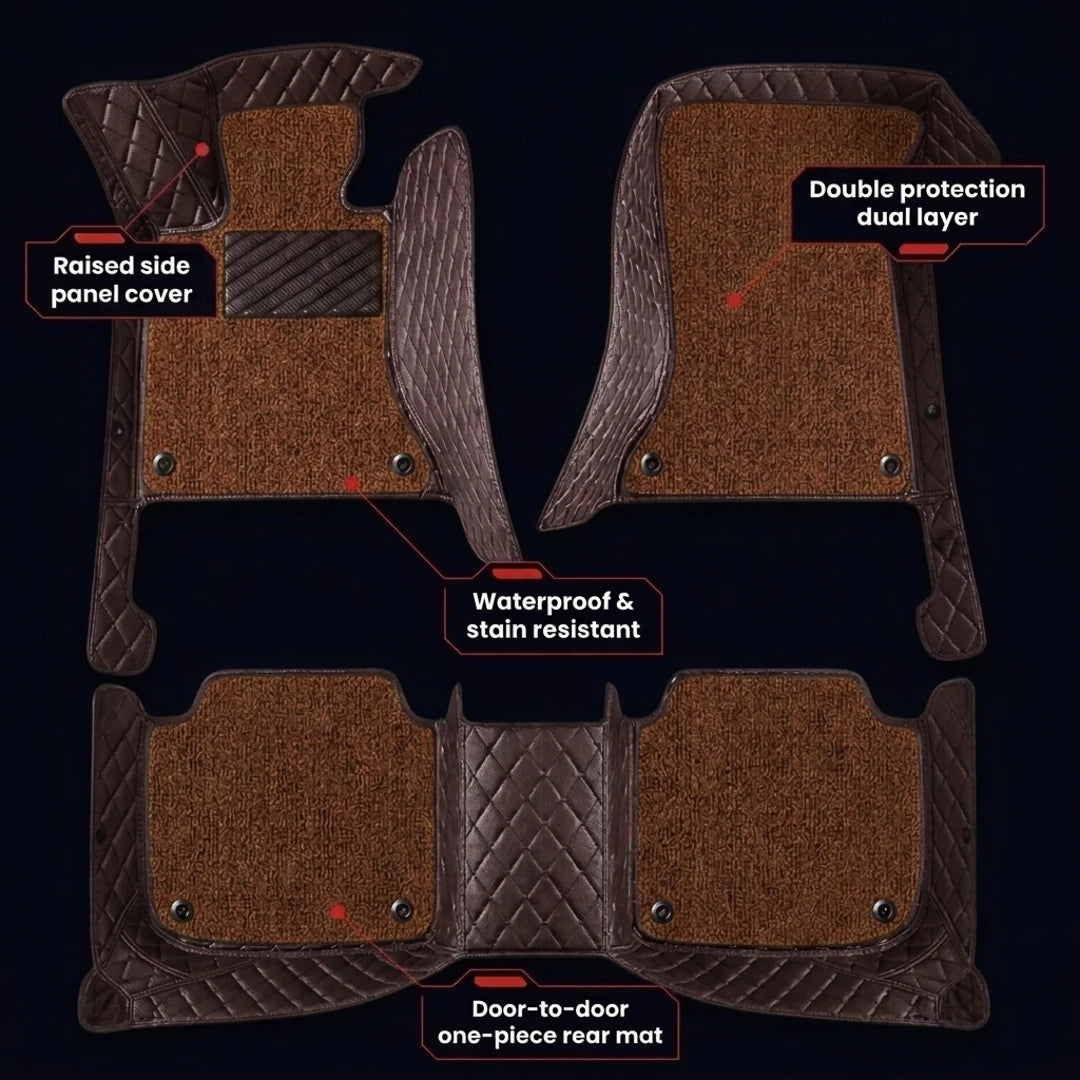 Dual-Layer Series Custom Fit Car Mats - Chocolate Brown & Caramel Brown Top Carpet