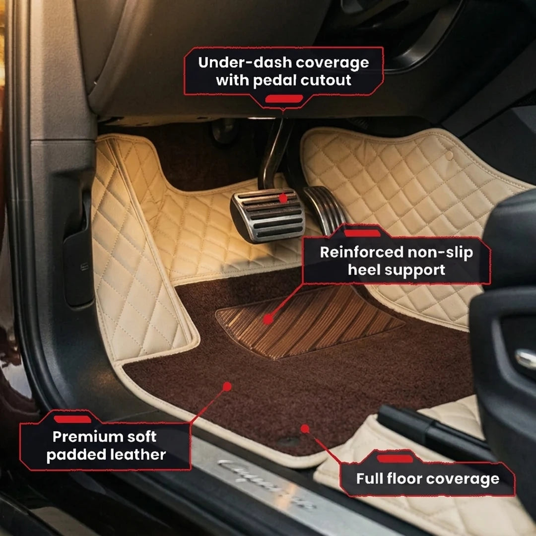 Tapis d'auto sur mesure série Dual-Layer - beige crème et dessus en tapis brun