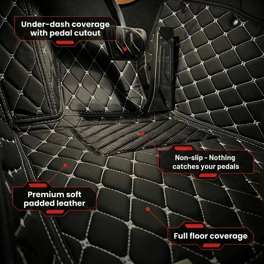 Tapis d'auto sur mesure Diamond - Surpiqûres noir et blanc