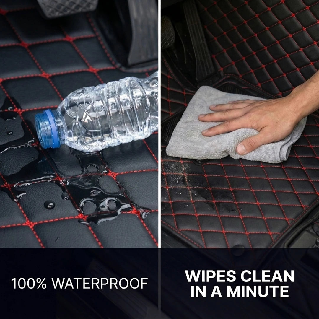 Tapis d'auto sur mesure Diamond - Noir et surpiqûres rouges