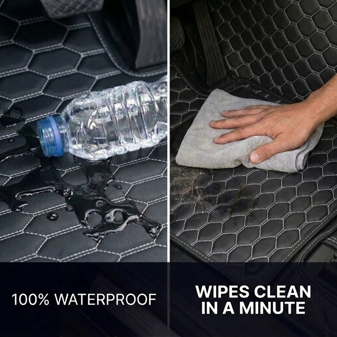 Tapis d'auto sur mesure série Hexa - Surpiqûres noir et blanc